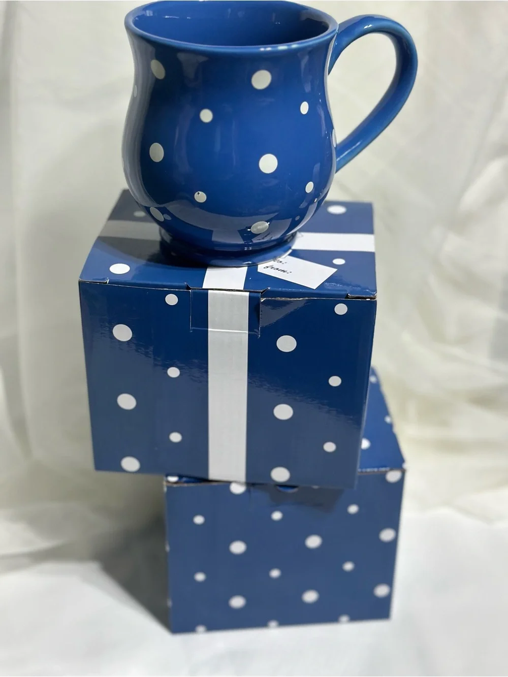 Temp-Tations Blue and White Polka Dot Ceramic Mug
